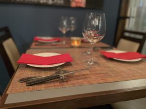 Elegant table setting at a quiet Wagyu bistro in Ebisu, Tokyo