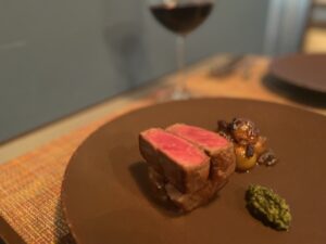 Lean Akaushi Wagyu steak served in French style