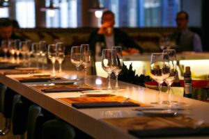 Elegant Tokyo restaurant interior with warm lighting