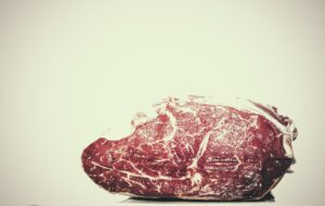 High-quality lean Wagyu beef on a white background