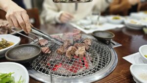 Grilling Wagyu yakiniku at a Tokyo restaurant