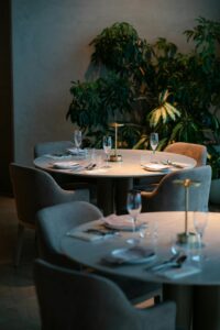 Elegant and quiet table setting in a Tokyo restaurant, representing the importance of booking in advance. 