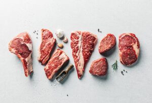 Selection of Wagyu beef cuts on white background – Tokyo 2025